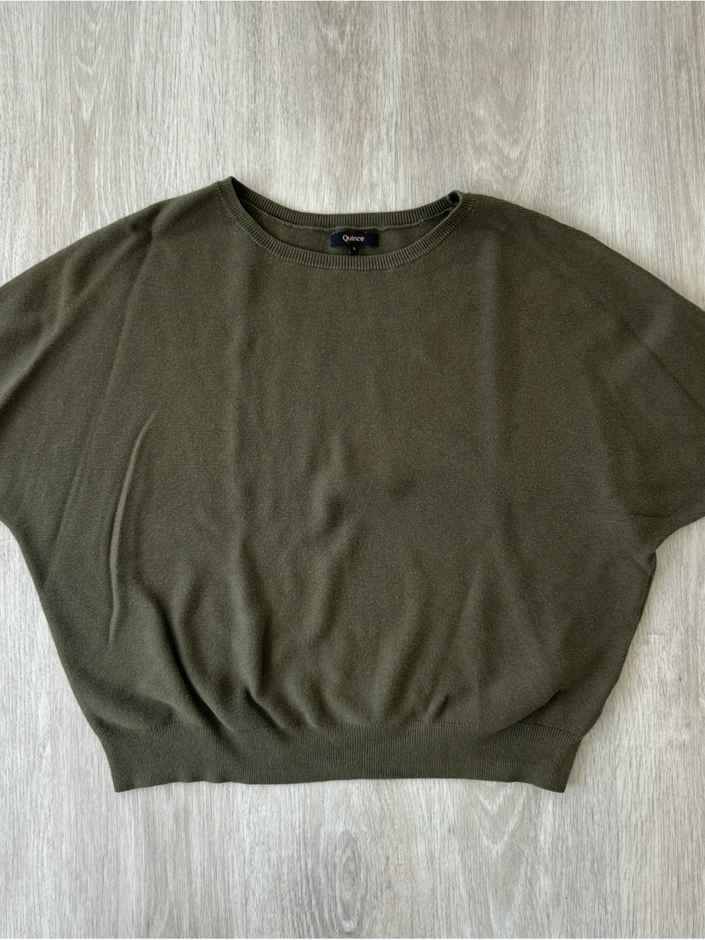 Quince Sweater Women's L Olive Green Organic Cotton Cashmere Dolman Short Sleeve - Picture 2 of 7